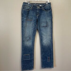 Gypsy Soule Women's Boyfriend Jeans  Studded Patches Size 8 Tall 34 Inseam